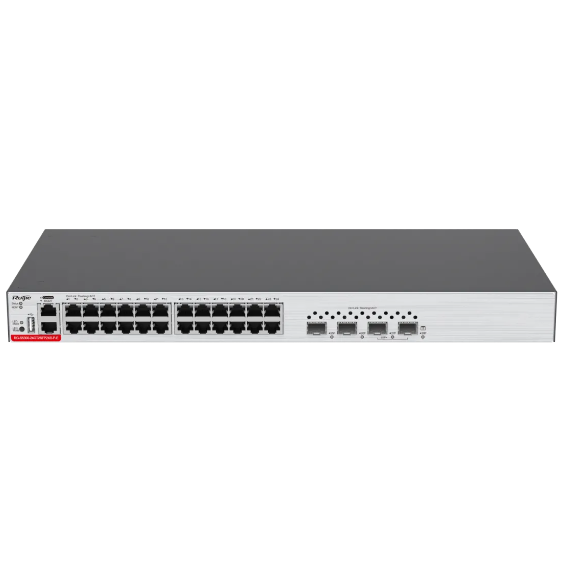 24口千兆電三層網管型PoE接入交換機，2個千兆光口，萬兆上行，RG-S5300-24GT2SFP2XS-P-E